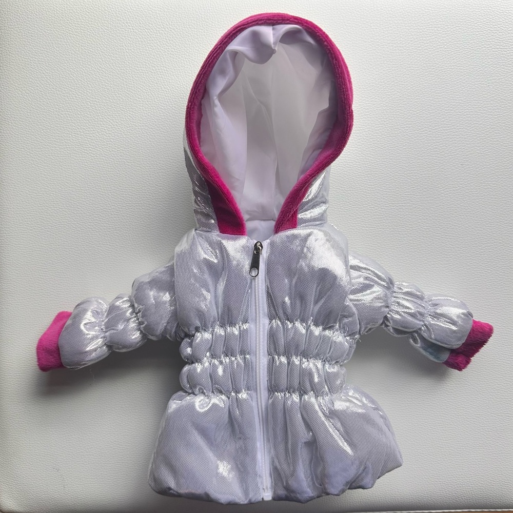 OG Silver Puffer Coat with Pink Trim